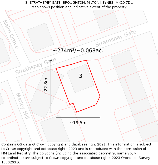 3, STRATHSPEY GATE, BROUGHTON, MILTON KEYNES, MK10 7DU: Plot and title map