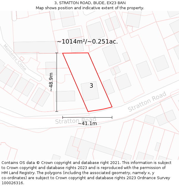 3, STRATTON ROAD, BUDE, EX23 8AN: Plot and title map
