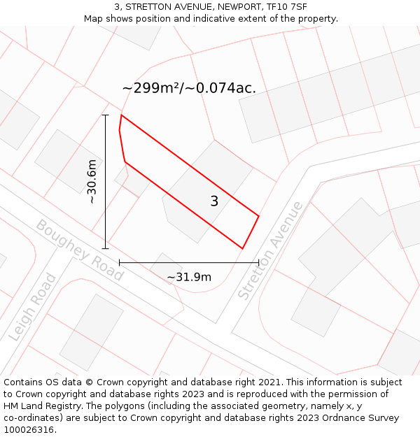 3, STRETTON AVENUE, NEWPORT, TF10 7SF: Plot and title map