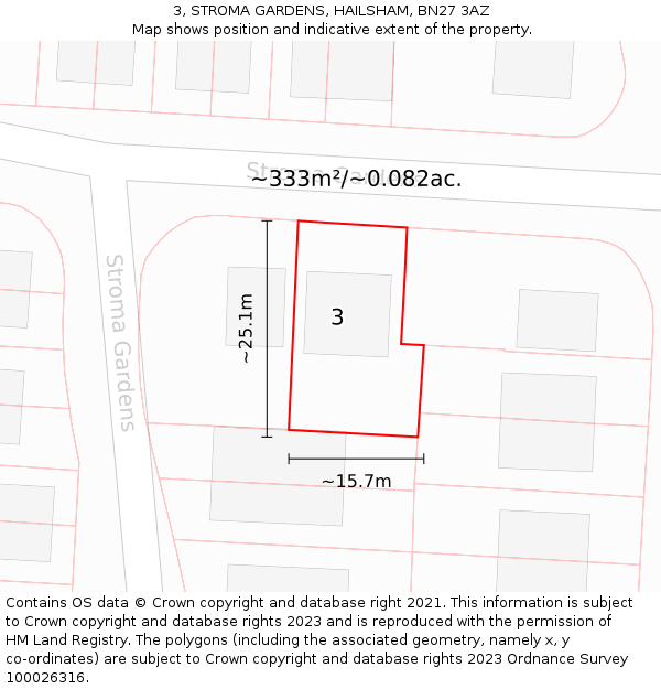 3, STROMA GARDENS, HAILSHAM, BN27 3AZ: Plot and title map