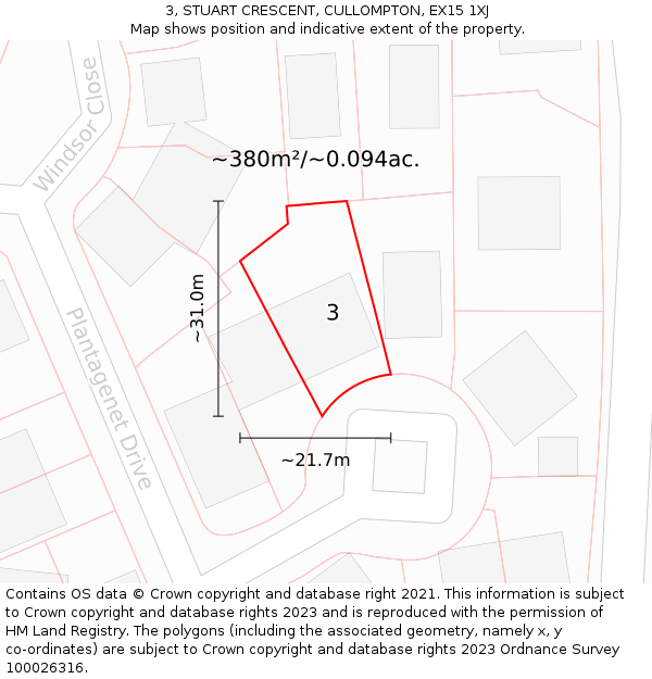 3, STUART CRESCENT, CULLOMPTON, EX15 1XJ: Plot and title map