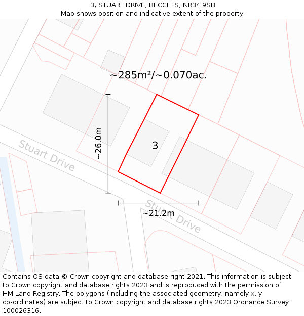 3, STUART DRIVE, BECCLES, NR34 9SB: Plot and title map