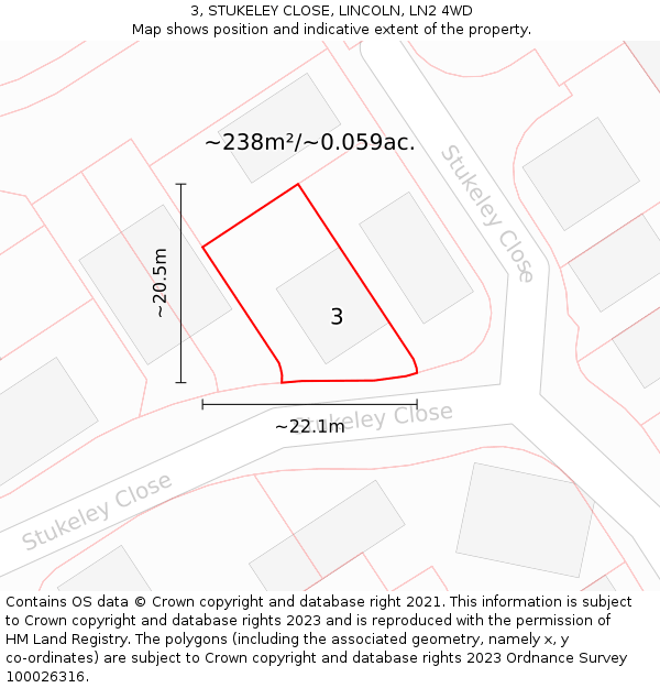 3, STUKELEY CLOSE, LINCOLN, LN2 4WD: Plot and title map