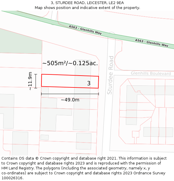 3, STURDEE ROAD, LEICESTER, LE2 9EA: Plot and title map