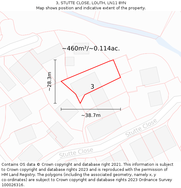 3, STUTTE CLOSE, LOUTH, LN11 8YN: Plot and title map