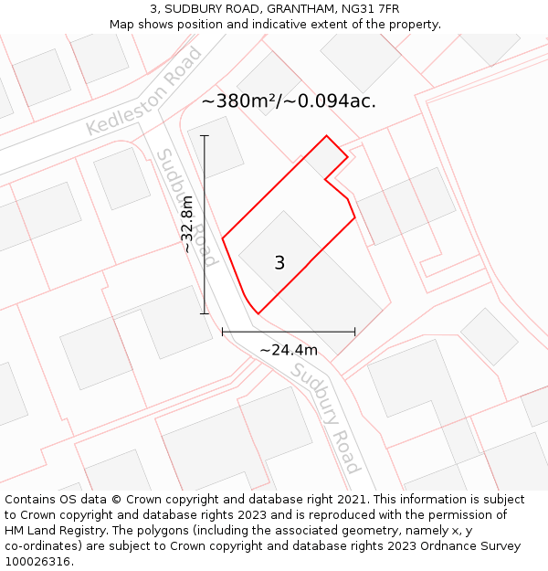 3, SUDBURY ROAD, GRANTHAM, NG31 7FR: Plot and title map