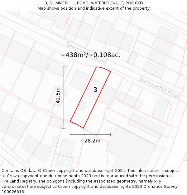 3, SUMMERHILL ROAD, WATERLOOVILLE, PO8 8XD: Plot and title map