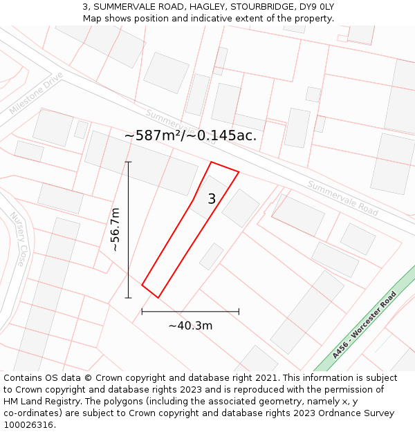 3, SUMMERVALE ROAD, HAGLEY, STOURBRIDGE, DY9 0LY: Plot and title map