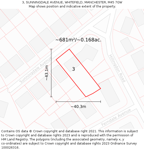 3, SUNNINGDALE AVENUE, WHITEFIELD, MANCHESTER, M45 7GW: Plot and title map