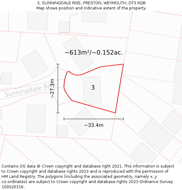 3, SUNNINGDALE RISE, PRESTON, WEYMOUTH, DT3 6QB: Plot and title map