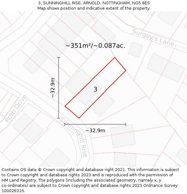 3, SUNNINGHILL RISE, ARNOLD, NOTTINGHAM, NG5 8ES: Plot and title map