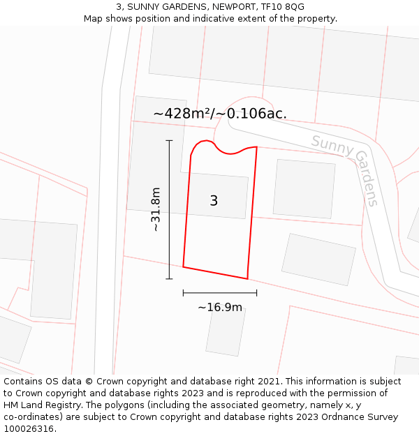 3, SUNNY GARDENS, NEWPORT, TF10 8QG: Plot and title map