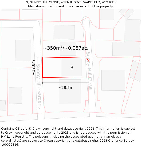 3, SUNNY HILL CLOSE, WRENTHORPE, WAKEFIELD, WF2 0BZ: Plot and title map