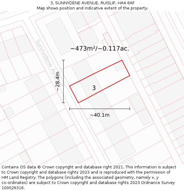 3, SUNNYDENE AVENUE, RUISLIP, HA4 6AF: Plot and title map