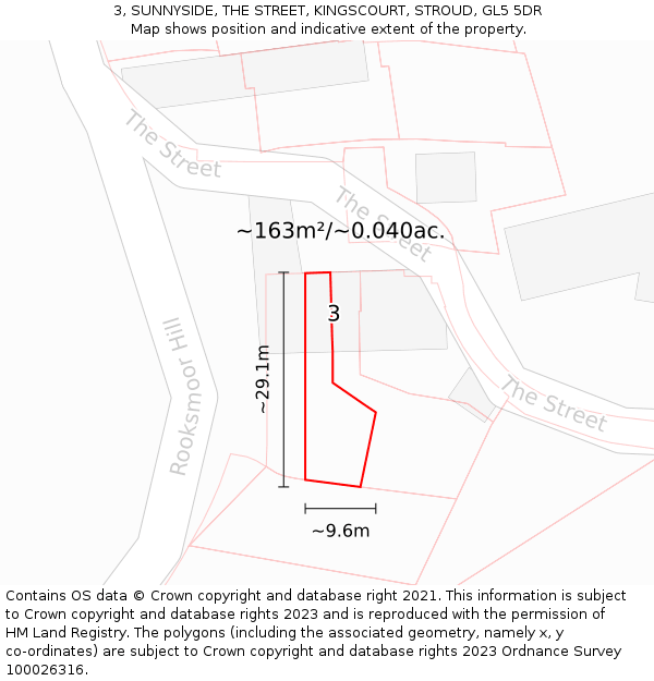 3, SUNNYSIDE, THE STREET, KINGSCOURT, STROUD, GL5 5DR: Plot and title map