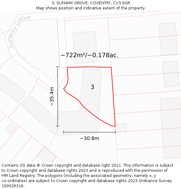 3, SUNWAY GROVE, COVENTRY, CV3 6GR: Plot and title map