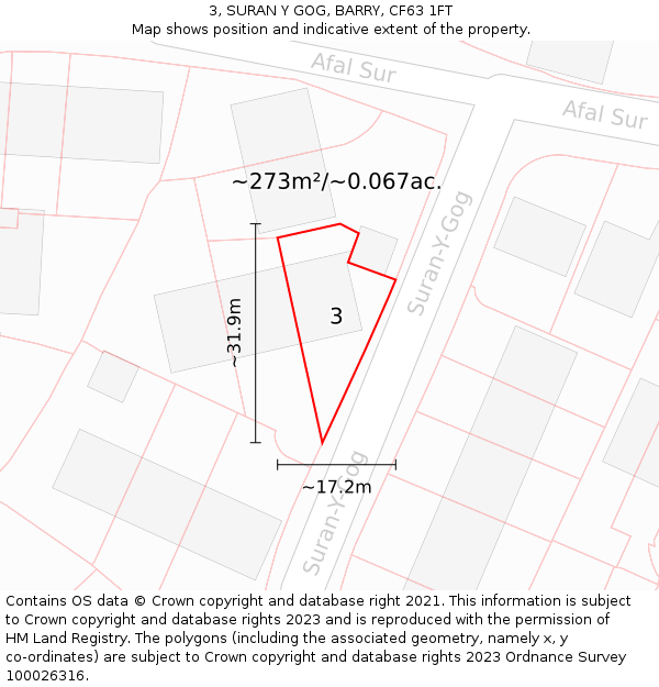 3, SURAN Y GOG, BARRY, CF63 1FT: Plot and title map