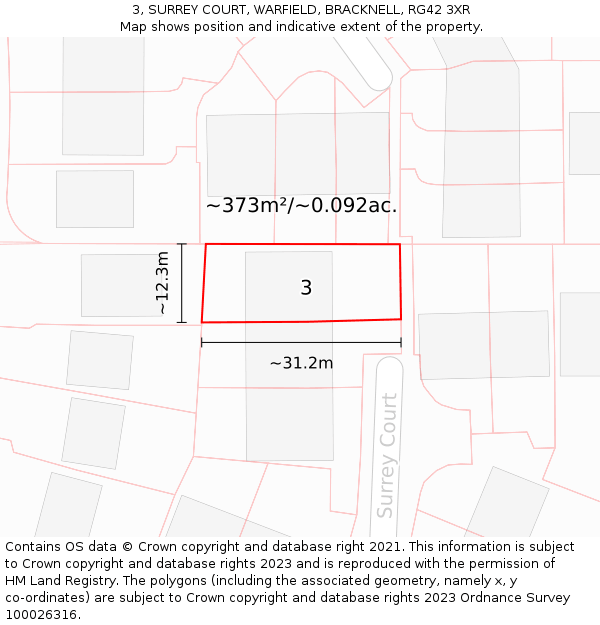 3, SURREY COURT, WARFIELD, BRACKNELL, RG42 3XR: Plot and title map