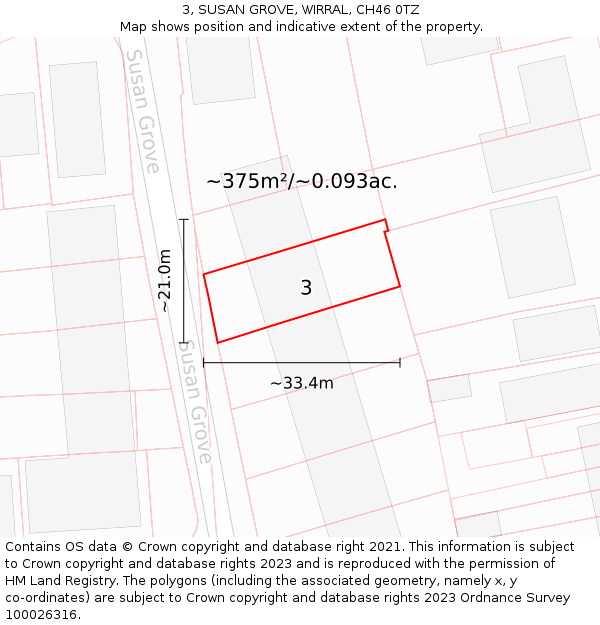 3, SUSAN GROVE, WIRRAL, CH46 0TZ: Plot and title map