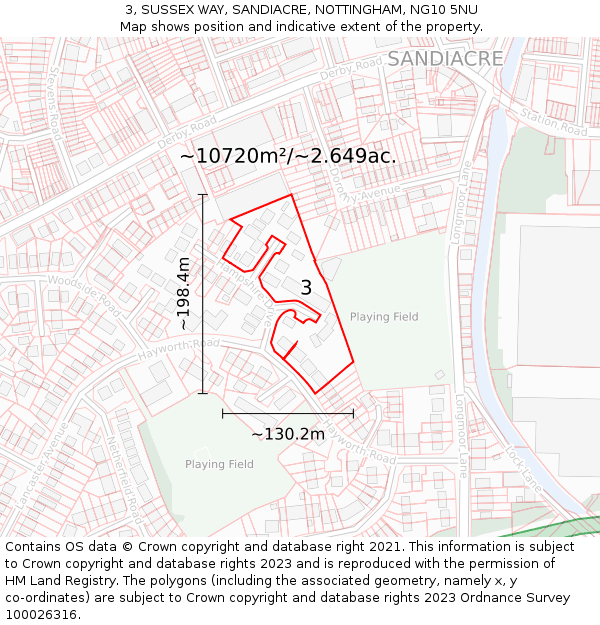 3, SUSSEX WAY, SANDIACRE, NOTTINGHAM, NG10 5NU: Plot and title map