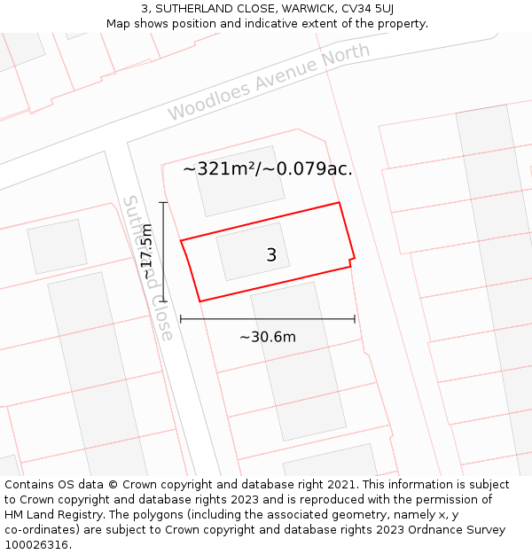 3, SUTHERLAND CLOSE, WARWICK, CV34 5UJ: Plot and title map