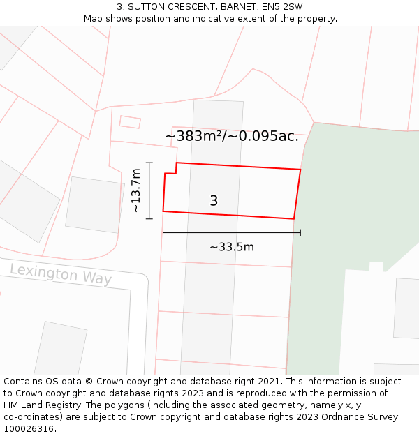 3, SUTTON CRESCENT, BARNET, EN5 2SW: Plot and title map