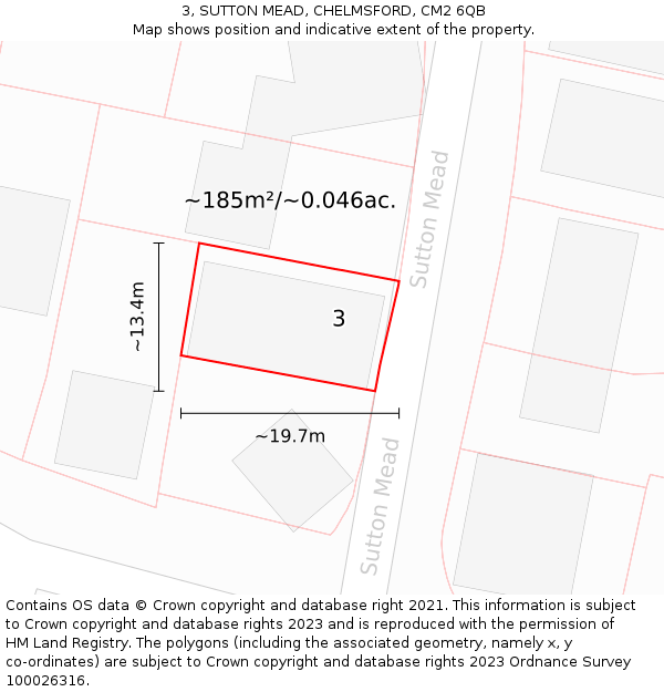 3, SUTTON MEAD, CHELMSFORD, CM2 6QB: Plot and title map