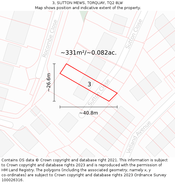 3, SUTTON MEWS, TORQUAY, TQ2 8LW: Plot and title map