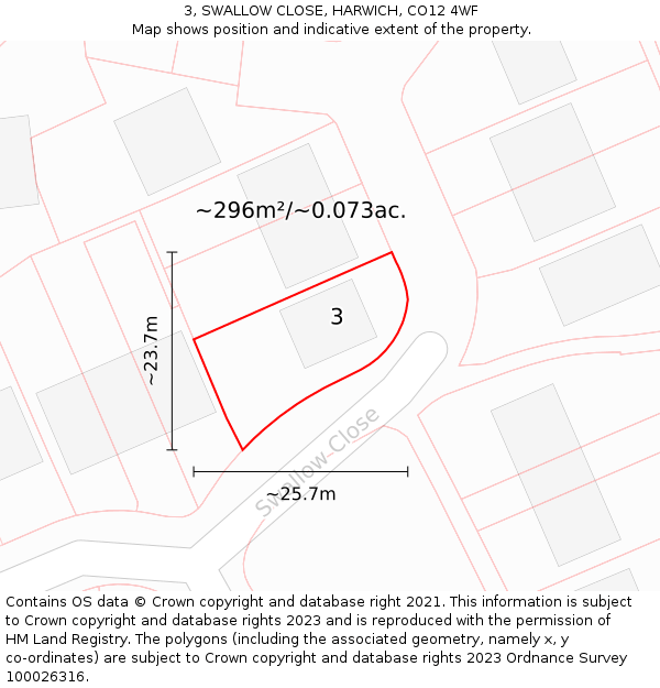 3, SWALLOW CLOSE, HARWICH, CO12 4WF: Plot and title map