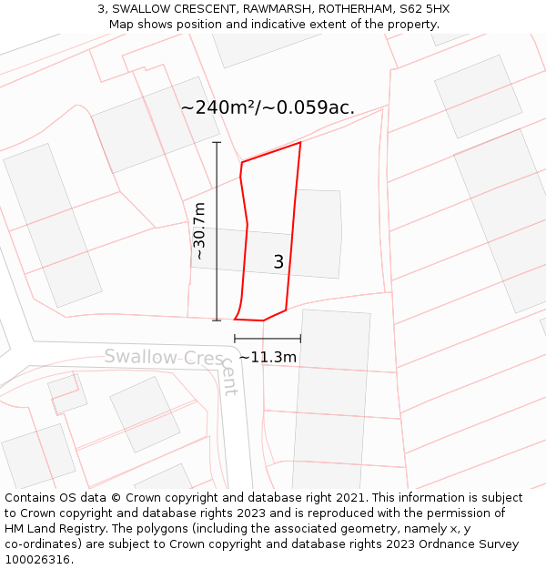 3, SWALLOW CRESCENT, RAWMARSH, ROTHERHAM, S62 5HX: Plot and title map