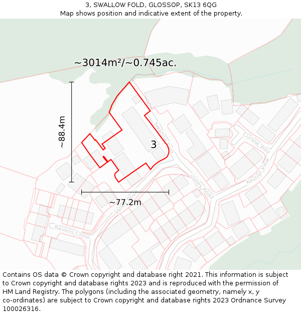 3, SWALLOW FOLD, GLOSSOP, SK13 6QG: Plot and title map