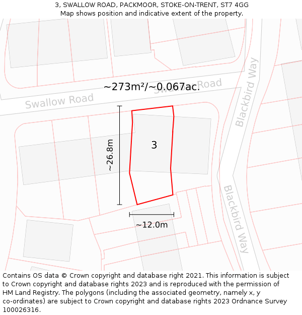 3, SWALLOW ROAD, PACKMOOR, STOKE-ON-TRENT, ST7 4GG: Plot and title map