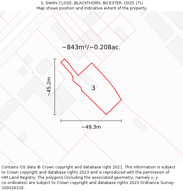 3, SWAN CLOSE, BLACKTHORN, BICESTER, OX25 1TU: Plot and title map
