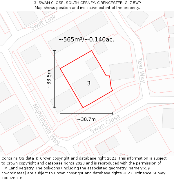 3, SWAN CLOSE, SOUTH CERNEY, CIRENCESTER, GL7 5WP: Plot and title map