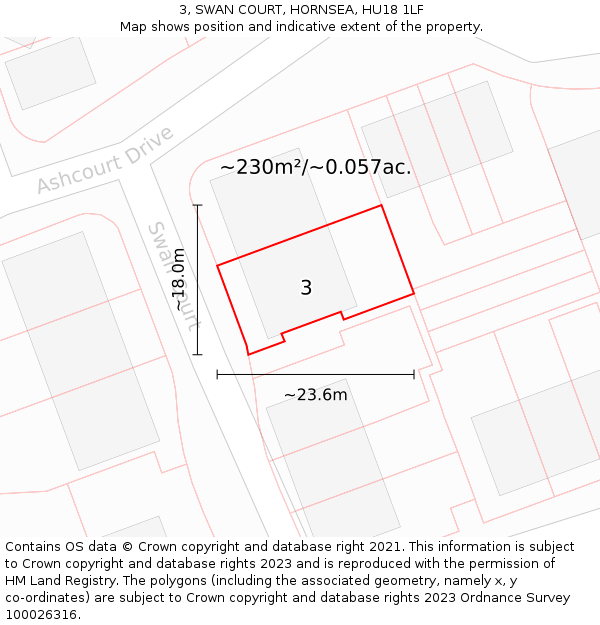 3, SWAN COURT, HORNSEA, HU18 1LF: Plot and title map