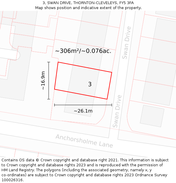 3, SWAN DRIVE, THORNTON-CLEVELEYS, FY5 3FA: Plot and title map