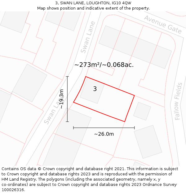 3, SWAN LANE, LOUGHTON, IG10 4QW: Plot and title map