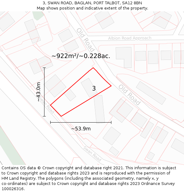 3, SWAN ROAD, BAGLAN, PORT TALBOT, SA12 8BN: Plot and title map