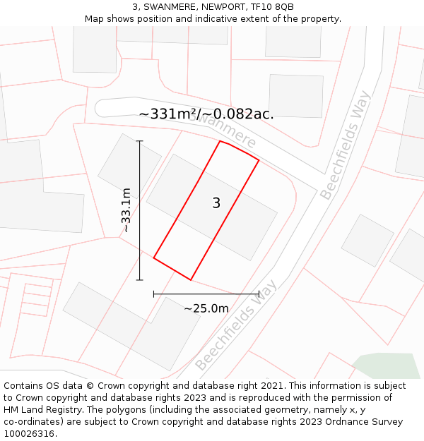 3, SWANMERE, NEWPORT, TF10 8QB: Plot and title map