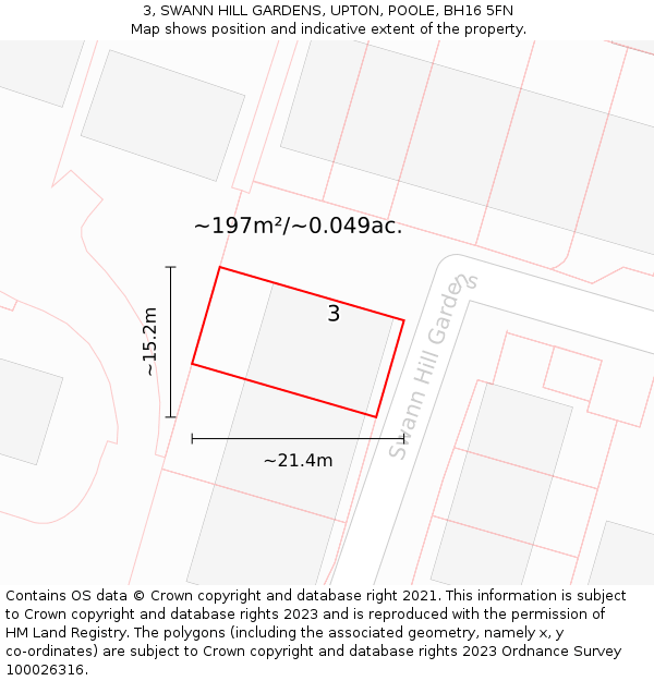 3, SWANN HILL GARDENS, UPTON, POOLE, BH16 5FN: Plot and title map