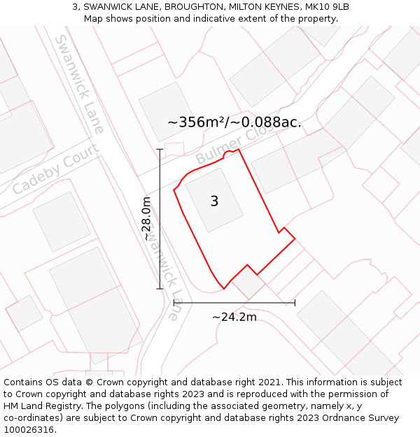 3, SWANWICK LANE, BROUGHTON, MILTON KEYNES, MK10 9LB: Plot and title map