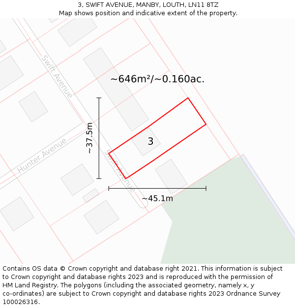 3, SWIFT AVENUE, MANBY, LOUTH, LN11 8TZ: Plot and title map