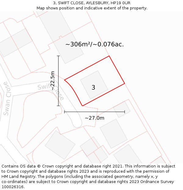 3, SWIFT CLOSE, AYLESBURY, HP19 0UR: Plot and title map