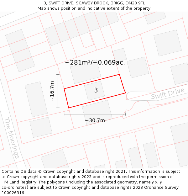 3, SWIFT DRIVE, SCAWBY BROOK, BRIGG, DN20 9FL: Plot and title map