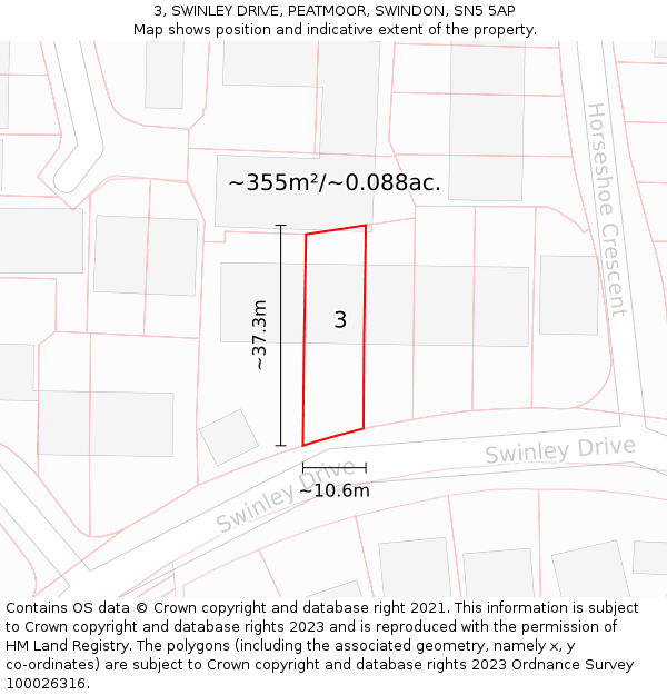 3, SWINLEY DRIVE, PEATMOOR, SWINDON, SN5 5AP: Plot and title map