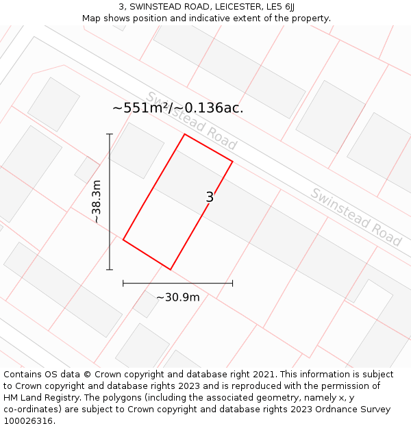 3, SWINSTEAD ROAD, LEICESTER, LE5 6JJ: Plot and title map