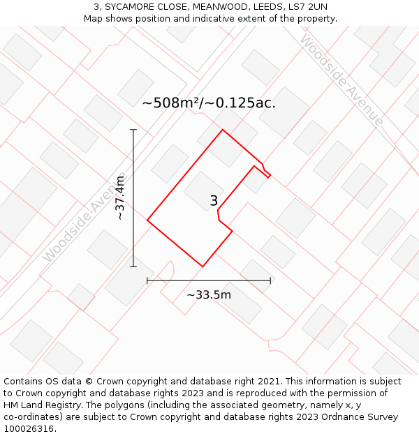 3, SYCAMORE CLOSE, MEANWOOD, LEEDS, LS7 2UN: Plot and title map