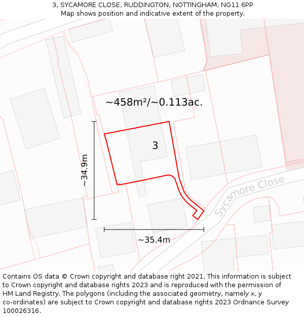 3, SYCAMORE CLOSE, RUDDINGTON, NOTTINGHAM, NG11 6PP: Plot and title map