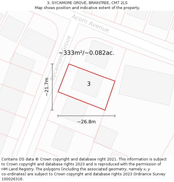 3, SYCAMORE GROVE, BRAINTREE, CM7 2LS: Plot and title map