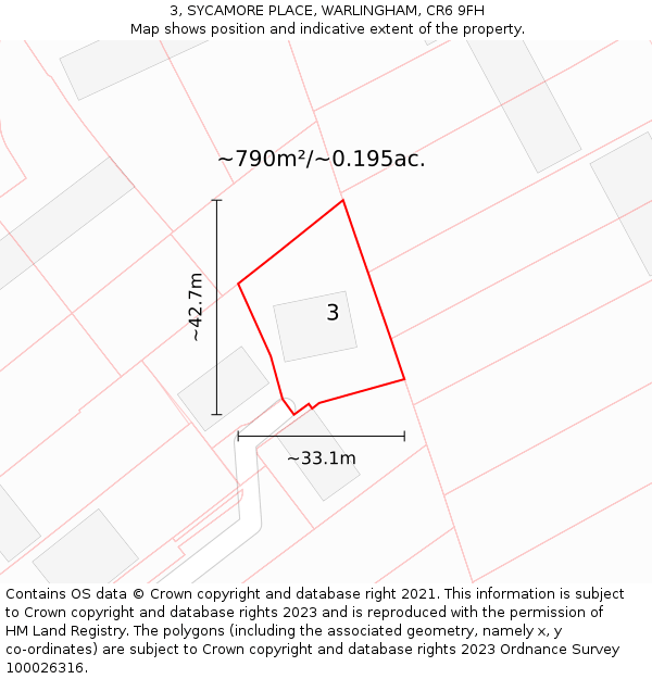 3, SYCAMORE PLACE, WARLINGHAM, CR6 9FH: Plot and title map